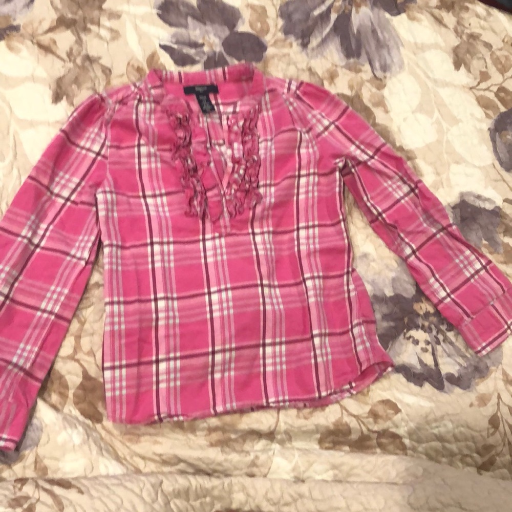 Gap kids, girls pink flannel long sleeve shirt.